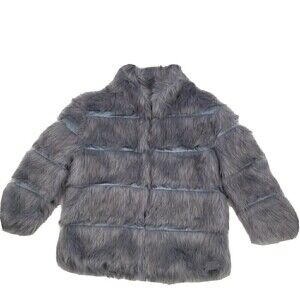 Missguided blue pelted faux fur high collar coat Size 4